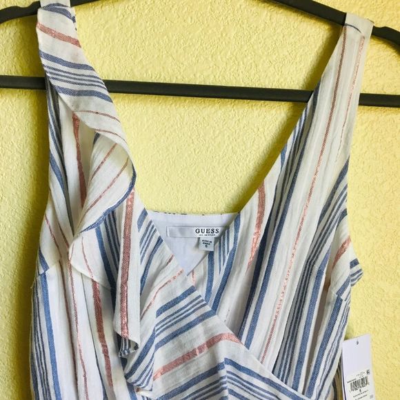 Guess Laguna White Metallic Stripe Wrap Flounce Bodice Mini Dress‎ - Picture 9 of 10